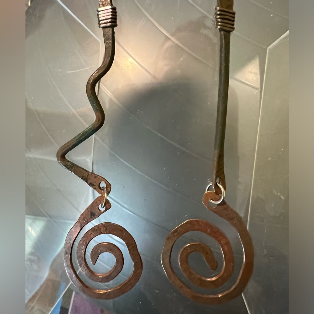 Handmade earrings—copper patinaed
